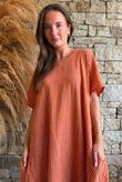 Salcombe Chalk Stripe Cotton Cocoon Dress Rust